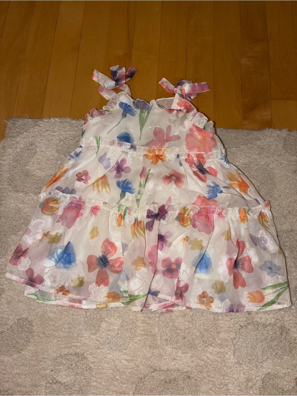 Zara White Floral Tiered Dress with Multicolor Flowers
